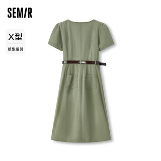 森马（Semir）连衣裙女方领开叉中长裙2024夏盐系工装裙101324114048 土灰绿40988 M