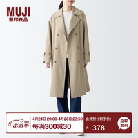 无印良品（無印良品 MUJI）女式 不易沾水 双排扣大衣  中长款外套 风衣 浅米色 3S S S（155/80A）