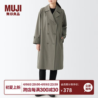 无印良品（無印良品 MUJI）女式 不易沾水 双排扣大衣  中长款外套 风衣 浅灰棕色 L