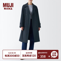 无印良品（無印良品 MUJI）女式 不易沾水 双排扣大衣  中长款外套 风衣 深藏青色 3S L（165/88A）