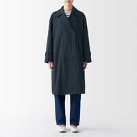 无印良品（無印良品 MUJI）女式 不易沾水 双排扣大衣  中长款外套 风衣女 深藏青色 3S XL（165/92A）
