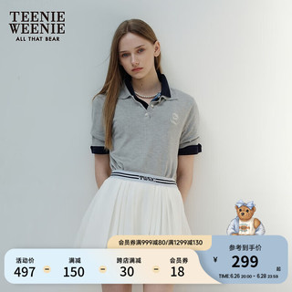 Teenie Weenie小熊针织衫女2024年夏季POLO领针织毛衣上衣女 灰色 160/S