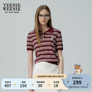 Teenie Weenie小熊针织衫女2024年夏季POLO领针织毛衣上衣女 撞色 160/S