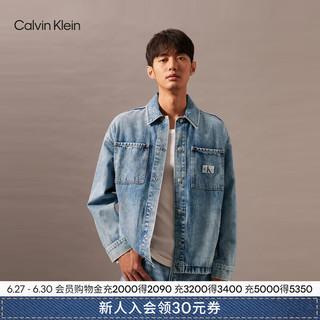 Calvin Klein Jeans24早秋男士复古ck工装风布标贴袋牛仔夹克外套J326068 1AA-牛仔浅蓝 XL