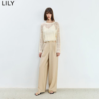 LILY2024夏季镂空针织衫长袖罩衫宽松度假风套头小上衣女 604米白 L