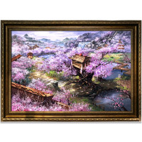 御贡坊椴木拼图1000片成人减压diy创意女儿童玩具国潮装饰 樱花山庄1000片木质拼图