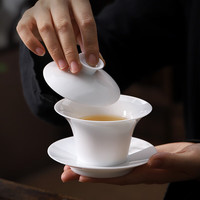 述茗甜白马蹄三才盖碗白瓷碗薄胎悬停泡茶碗单个大中小号功夫茶具茶杯 马蹄三才【中号】约70ml