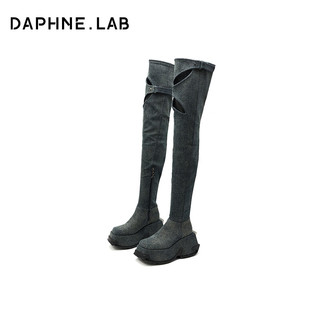 DAPHNE LAB方糖过膝靴联名款2023伦敦时装周MARRKNULL设计师联名秀款 牛仔蓝 36