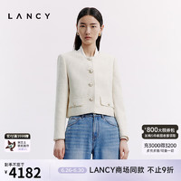 朗姿/LANCY2024秋季新款精致法式小香风短外套圆领通勤羊毛上衣女 米白色