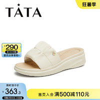 他她（TATA）厚底一字拖鞋女鞋外穿轻软休闲法式凉拖鞋2024夏新7AP03BT4 米白 38