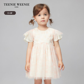 Teenie Weenie Kids小熊童装24夏季女宝宝甜美绣花薄纱连衣裙 珊瑚红 100cm