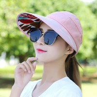 云见森知 遮阳帽子女夏天出游百搭太阳帽户外防晒帽韩版大檐凉帽 纯色款-粉色