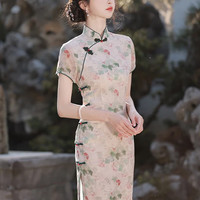 杜艳枝改良旗袍2024高级感名媛气质复古小个子中长款新中式 染雾(108CM) M 90-100斤(160身高标准)