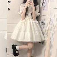 小个子女人夏天穿的中长连衣裙温柔纯欲风白色连衣裙女日系甜美软妹Lolita洛丽塔公主裙两装 衬衫+连衣裙(套装) S