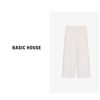 Basic House/百家好高腰时尚休闲夏季春夏宽松长裤-B0624B5T252 藏青色 XL125-135斤