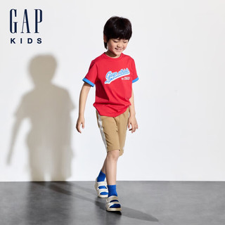 GAP男童2024夏季撞色印花logo短袖T恤儿童装上衣466203 红色 100cm(2-3岁) 亚洲尺码