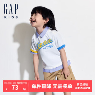 GAP男童2024夏季撞色印花logo短袖T恤儿童装上衣466203 白色 130cm(8-9岁) 亚洲尺码