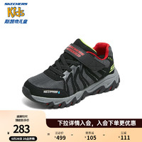 Skechers斯凯奇男大童运动鞋强抓地防水户外休闲鞋儿童鞋406392L 黑色/红色/BKRD 28.5码