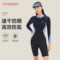 卡帕（Kappa）泳衣女连体长袖五分女士游泳衣保守遮肉显瘦游泳馆温泉泳装 2XL（体重62~67KG） 黑紫色