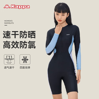 卡帕（Kappa）泳衣女连体长袖五分女士游泳衣保守遮肉显瘦游泳馆温泉泳装 2XL（体重62~67KG） 黑青色