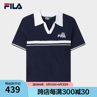 FILA 斐乐女子织衫2024夏季时尚休闲撞色翻领短袖上衣 椋鸟蓝-DB 170/88A/L