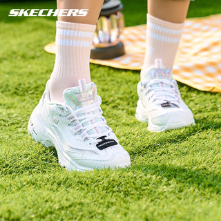 斯凯奇（Skechers）女鞋时尚春夏款网面透气厚底经典舒适轻便网布小白鞋休闲老爹鞋 【夏日透气】白色/WHT 36.5 内长23.5cm 36.5/内长23.5cm