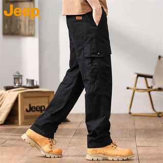 吉普（JEEP）工装裤男夏季直筒宽松纯棉休闲裤男士百搭长裤子男裤 黑色 2XL 