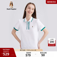 Hush Puppies暇步士女装夏纯棉透气美式多彩Polo领短袖 118白色 XS