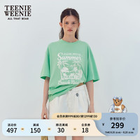 Teenie Weenie小熊女装2024夏季多巴胺宽松短袖T恤休闲度假风 浅绿色 160/S