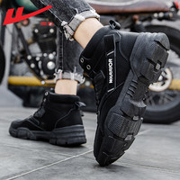 回力马丁靴男靴高帮冬季皮靴休闲潮流复古工装靴子男 全黑 42