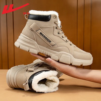 回力马丁靴男女款靴子男高帮男鞋子男秋季男靴工装靴防水 卡其内里加绒 42