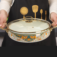欧丽家珐琅搪瓷搪瓷锅搪瓷汤锅加厚珐琅炖锅煮汤熬药双耳锅电磁炉燃气通 海鲜锅【矮款-民族花】 30cm
