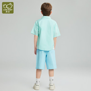 拉比（Labi Baby）童装男童套装儿童衬衣短袖短裤两件套中大童休闲服夏款 蓝色 120