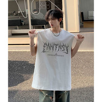 牧唯 美式复古无袖背心男夏季运动老头衫潮流宽松纯色棉坎肩 DSB241-A1085白色 3XL