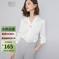 ONE BUYE 晚白通勤职业V领白衬衫女简约纯色百搭套头衬衣上衣 白色 L
