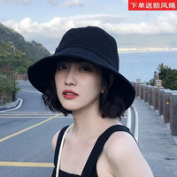 曼琪魅雅渔夫帽子男大头围夏季遮阳防晒帽日系显脸小ins潮牌盆帽女太阳帽 单面藏青 均码