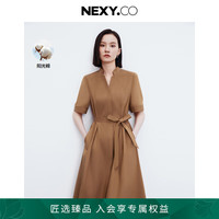 奈蔻【精梳棉】2024年夏季新款法式v领短袖收腰连衣裙女 中橙色 2XL