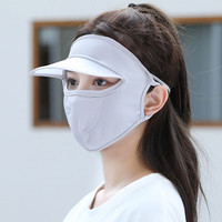 浩冠（HAOGUAN）遮全脸夏季薄款带帽檐冰丝防晒面罩高颜值防晒口罩女防紫外线夏天 (气质灰)两只装