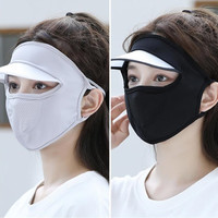 浩冠（HAOGUAN）遮全脸夏季薄款带帽檐冰丝防晒面罩高颜值防晒口罩女防紫外线夏天 (气质灰+黑色)两只装