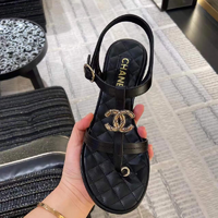 香奈儿（Chanel）女鞋凉鞋平底鞋一字带拖鞋休闲鞋精致优雅时尚百搭 黑色 36