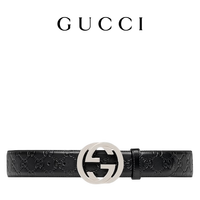 GUCCI古驰Signature皮革互扣式双G带扣男士腰带4厘米宽 黑色 120cm