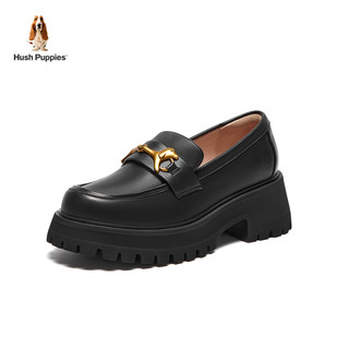 暇步士（Hush Puppies）皮鞋女厚底休闲一脚蹬时尚乐福鞋N4D02AA4 黑色 38