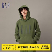 Gap男女装冬季LOGO碳素软磨抓绒卫衣841332运动连帽衫 军绿色 170/92A(M)亚洲尺码