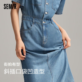 森马（Semir）郑合惠子连衣裙女收腰女裙2024年西装裙子109324114035 牛仔蓝灰88401 XXL