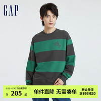 Gap男女装秋季LOGO宽松法式圈织软卫衣760399装上衣 绿色条纹 185/104A(L)
