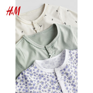 H&M童装女婴儿宝宝家居服3件装夏季可爱拉链连体睡衣1125924 紫色/花卉 110/56