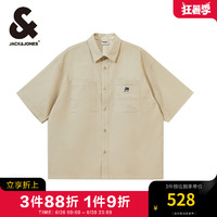 杰克·琼斯（JACK&JONES）夏季尖领胸前双侧贴袋背部字母图胶印短袖衬衫男装2242OS004 卡其色 常规 170/92A/S