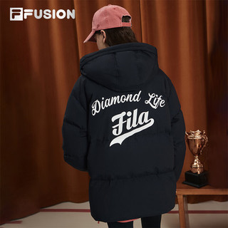 FILA FUSION斐乐潮牌羽绒服女冬季时尚宽松休闲连帽上衣 正黑色-BK 160/80A/S