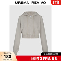 UR女装时尚休闲运动百搭宽松抽绳连帽外套UWL130090 卡其灰 XS