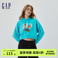 Gap女装秋季LOGO短款运动辣妹法式圈织软卫衣615063 天蓝色 160/80A(XXS)